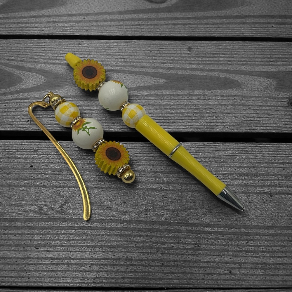 Yellow and Gold Sunflower Pen and Bookmark Set - Picture 1 of 6